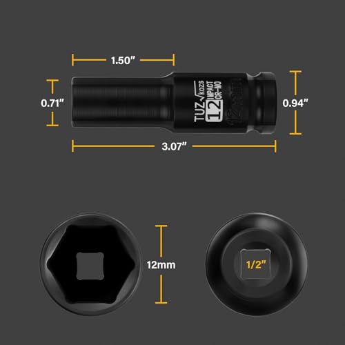 1/2 Inch Drive 12mm Deep Metric 6 Point CR-MO Impact Socket | Radius Corner Design,Square Chamfered Opening,Axle Nut Impact Grade Socket for Easy Removal - size: 1/2” Drive 12mm Deep, style: 1/2" Drive Deep Socket