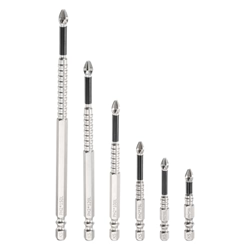 HARFINGTON 6pcs Impact Phillips Screwdriver Bit Kit PH2 (#2) Anti Slip Tip 1/4" Hex Shank 2+2.56+3+4+4.72+6" Magnetic Cross Screw Driver Industrial Power Drill Bits for Screws - size: 2+2.56+3+4+4.72+6 inch