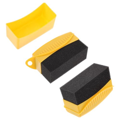 UKCOCO 2pcs Car Tire Waxing Brush with Lid Auto Polishing Sponge Applicator Pads for Wheel Cleaning and Tire Shine Sturdy Yellow Sponge Set for Car Detailing