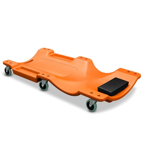 Auto Dynasty 40 Inches Mechanic Creeper, Automotive Garage Repair Low Profile Under Car Rolling Creeper with Padded Headrest, Plastic, Orange - color: Orange, size: 40" L