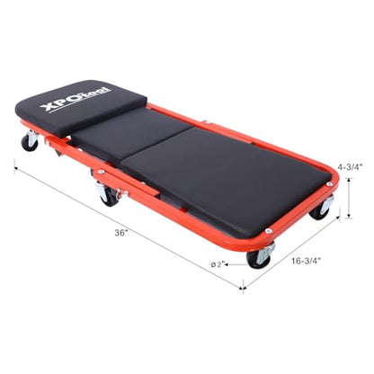 2-in-1 Mechanic Creeper and Stool, 36" Z Creeper Seat, 300 lbs Capacity, Low Profile Design with 6 Smooth-Rolling Wheels, Garage Tool for Mechanics (Red) - color: Red