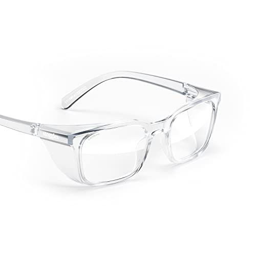 Stoggles Rectangle Z87.1 Certified Safety Glasses, Blue-Light, UV Blocking Lens, Top & Side Shield, Anti-Fog, Stylish Eyewear - color: Clear, size: Low Bridge Fit