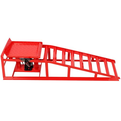 2 Pack Car Ramps, Hydraulic High Lift Service Vehicle Ramps, Heavy Duty Steel Portable Car Ramps with Pedal and Support Jack 5 Ton Low Profile Hydraulic Car Ramps for DIY Auto Beauty,Red - color: Red