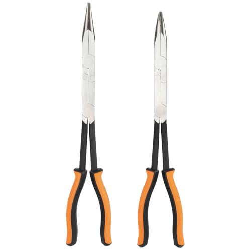 Klein Tools 71402 Needle Nose Pliers and Bent Nose Pliers Set, Knurled Jaws, Double Rivet, Extended Reach for Tight Spaces, 13-Inch, 2-Piece