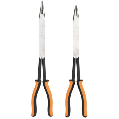 Klein Tools 71402 Needle Nose Pliers and Bent Nose Pliers Set, Knurled Jaws, Double Rivet, Extended Reach for Tight Spaces, 13-Inch, 2-Piece