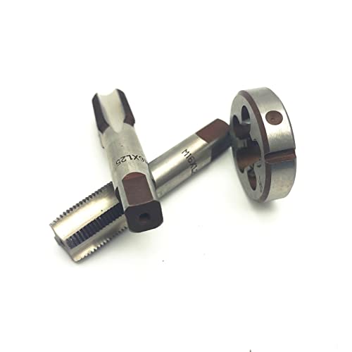 AtticZone M16 x 1.25 Metric Hand Thread Tap and Die Set, Right Hand 16 * 1.25, Alloy Tool Steel, 1 Taper Tap, 1 Plug Tap, 1 Round Die for Metal Working DIY Industrial - size: M16x1.25