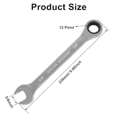 3/4 Inch Ratchet Wrench Imperial Ratcheting Combination Wrench, 12 Point, 72 Teeth for Projects SAE Tight Spaces - size: 19.05 mm