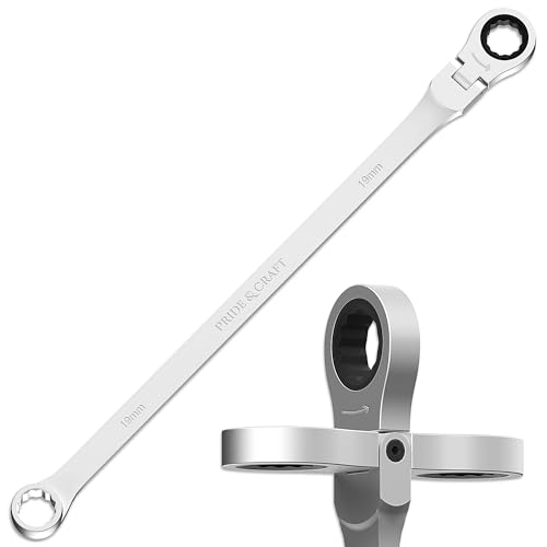 PRIDE&CRAFT Extra Long Ratcheting Wrench 19mm, Metric Flex Head Double Box End, 2X Longer Wrenches, Chrome Vanadium Steel with 90-Tooth Ratchet for Automotive Repair - size: 19mm
