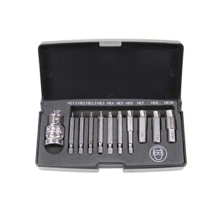 K Tool International 75422 Hex Screw Extractor Set for Garages, Repair Shops and DIY, Silicon Alloy Steel, Heat-treated, Chrome-plated, (3) 1/4", (3) 10mm, (1) 1/2" Drives, Damaged Screws, Molded Case