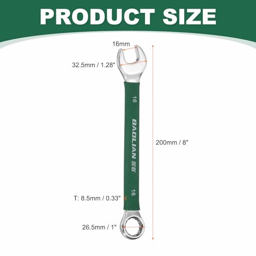 HARFINGTON 16mm Metric Combination Wrench 10 Degree Offset 12 Point Cr-V Steel Single Open End Spanner Wrenches for Automotive Repair Furniture Assembly - size: 16mm