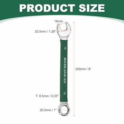 HARFINGTON 16mm Metric Combination Wrench 10 Degree Offset 12 Point Cr-V Steel Single Open End Spanner Wrenches for Automotive Repair Furniture Assembly - size: 16mm