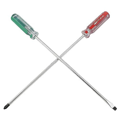 Hitefu 2PCS Long Screwdriver, 10 Inch Phillips and Slotted Screwdriver, Reliable Cross Head Flat Head Long Screwdriver Set for Professional Use(6mm Tip) | Long Screwdriver, Cross Head, Flat Head, Professional Use
