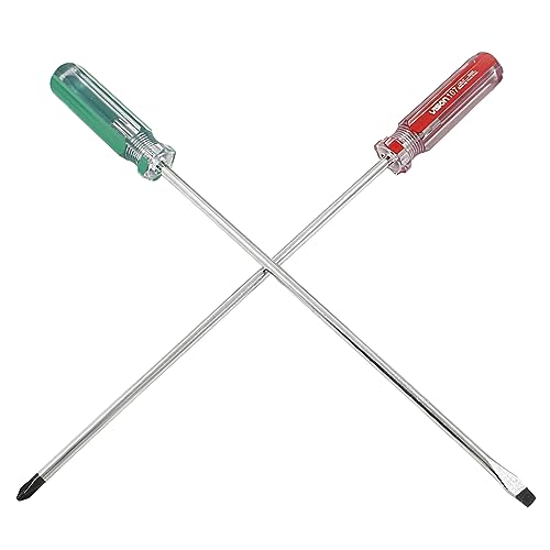 Hitefu 2PCS Long Screwdriver, 10 Inch Phillips and Slotted Screwdriver, Reliable Cross Head Flat Head Long Screwdriver Set for Professional Use(6mm Tip) | Long Screwdriver, Cross Head, Flat Head, Professional Use