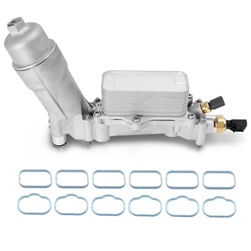 Full Aluminum Engine Oil Filter Housing with Oil Cooler Sensors and Gaskets Kit Compatible with 2011-2016 Chrysler 200 300 Dodge Charger Challenger Journey Wrangler Ram ProMaster 3.2L 3.6L - color: Aluminum Silver Cap, size: 2011-2016