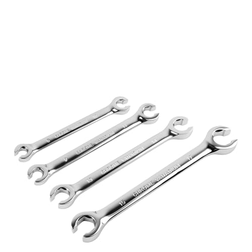 4PCS Double-ended Flare Nut Wrench Set,Offset Car Brake Line Wrench Set | with 8mm/10mm/9mm/11mm/13mm/14mm/15mm/17mm,Metric Car Flare Wrenches Sets Automotive Tools