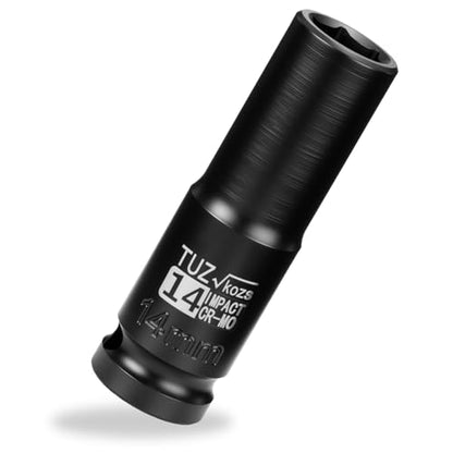 1/2 Inch Drive 14mm Deep Metric 6 Point CR-MO Impact Socket | Radius Corner Design,Square Chamfered Opening,Axle Nut Impact Grade Socket for Easy Removal - size: 1/2” Drive 14mm Deep, style: 1/2" Drive Deep Socket