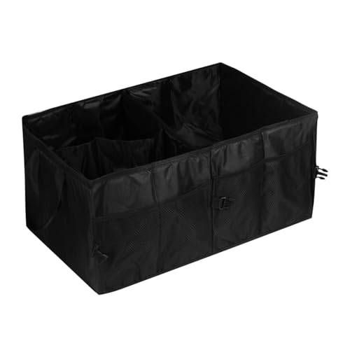 Car Trunk Organizer, Foldable Multi-Compartment Vehicle Console Trunk Storage Box, Collapsible Automotive Interior Grocery Cargo Organizer, Universal Fit (Black)