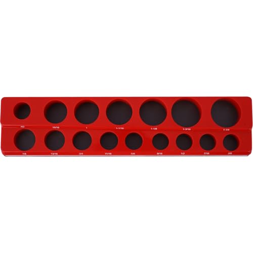 Magnetic Socket Organizer Set, 6-Piece Socket Holder Set Includes 1/4", 3/8", 1/2" Drive Metric SAE Socket Trays, Holds 141 Pieces Standard Size and Deep Size Sockets(Socket not Included),red and blue