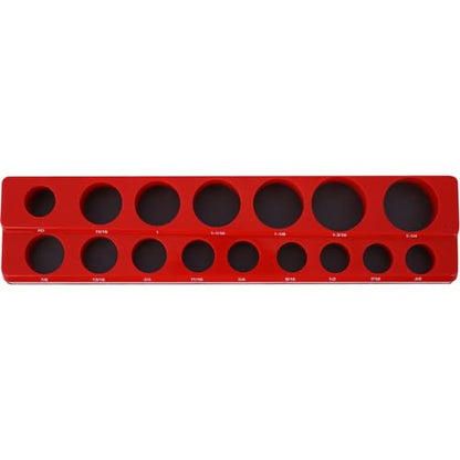 Magnetic Socket Organizer Set, 3-Piece Socket Holder Set Includes 1/4", 3/8", 1/2" Drive Metric SAE Socket Trays, Holds 75 Pieces Standard Size and Deep Size Sockets(Socket not Included) - Red