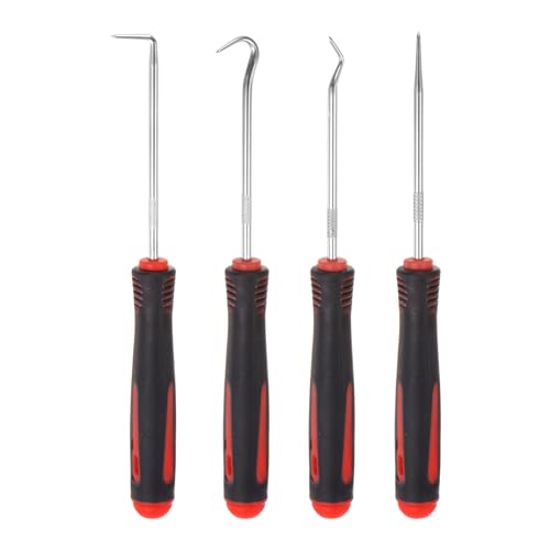 HARFINGTON 4 Pieces Pick and Hook Set 165mm Zinc Alloy Nylon Handle Round Automotive Pick Tool Set for Removing O Rings Small Items, Black Red - color: Black Red