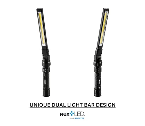 NextLED NT-7544 Heavy Duty Folding Work Light, Rechargeable, Double-Sided, 600x2 Lumen, Slim Magnetic Flashlight, W/Top Light, Aluminum Body, Magnetic Flashlight for Auto Repair/HVAC Inspection, IPX4 - style: 1200 Lumen Double Sided