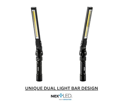 NextLED NT-7544 Heavy Duty Folding Work Light, Rechargeable, Double-Sided, 600x2 Lumen, Slim Magnetic Flashlight, W/Top Light, Aluminum Body, Magnetic Flashlight for Auto Repair/HVAC Inspection, IPX4 - style: 1200 Lumen Double Sided
