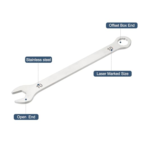 HARFINGTON 2Pcs Super Thin Combination Wrench 10mm Metric 12-Point Box and Open End Stainless Steel Double Ended Spanner Tool for Automotive Pipe Furniture Machinery DIY Repair, Silver - size: 10mm