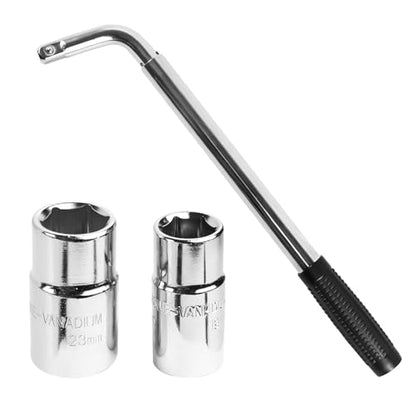 Telescoping Lug Wrench, Extendable 4 Way Lug Wheel Wrench, Wheel Nut Remover Set with 17/19mm and 21/23mm Sockets, Universal Tire Repair Tool Kit for Cars Trucks SUVs