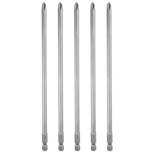 HARFINGTON 5pcs #2 Phillips Screwdriver Bit PH2 1/4" Hex Shank 8" (200mm) Long Magnetic S2 Steel Industrial Grade Screw Driver Bit Cross Head Electric Drill Bits 0.236" (6mm) Rod - size: PH2 x 200mm x 6mm