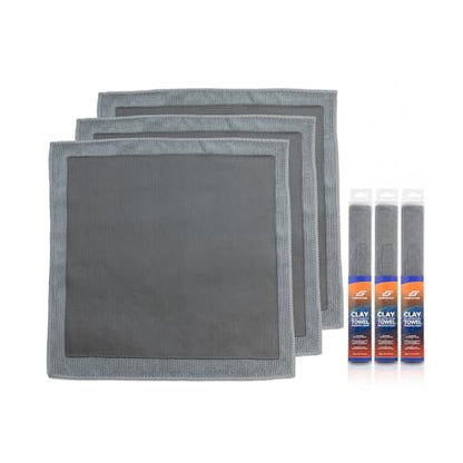 3 Pack Micro-Rib Clay Towel for Auto Detailing, Fine Grade Synthetic Decontamination Towel for Car Paint & Glass, Smooth Glide Surface Prep for Polishing, Wax & Ceramic Coating