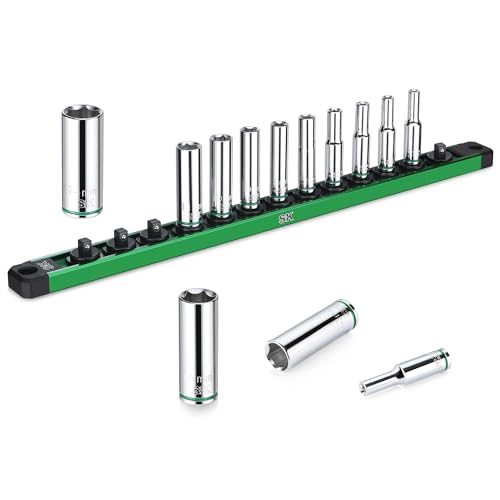 SK 1/4" Drive Socket Set, Deep Metric Sockets, 13-Piece 4-14 mm | SuperKrome Finish, Premium CR-V Steel, with Aluminum Socket Organizer - size: 0.16 - 0.55 inch, style: Deep