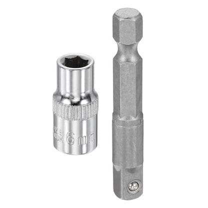HARFINGTON Deep 6-Point Impact Socket 1/4" Drive 6mm Metric Socket 25mm (1") Long with 1/4" Hex Shank Adapter, CR-V Steel Socket Adapter Accessory Tool Set Kit for Hex Bolts Nuts - size: 6mm x 25mm