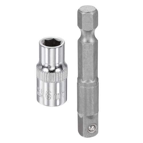HARFINGTON Deep 6-Point Impact Socket 1/4" Drive 6mm Metric Socket 25mm (1") Long with 1/4" Hex Shank Adapter, CR-V Steel Socket Adapter Accessory Tool Set Kit for Hex Bolts Nuts - size: 6mm x 25mm