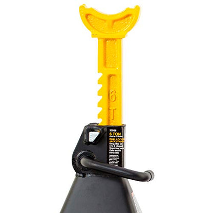 32068 Heavy Duty Jack Stands 6 Ton Pair - Double Locking Pins - Handle Lock and Mobility Pin for Auto Repair Shop with Extra Safety, Black