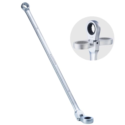 toolant Extra Long Ratcheting Wrench, Flex Head & Fixed Offset Head Double Box End Combination Wrench, CR-V Steel, Metric 8mm - size: 8 mm