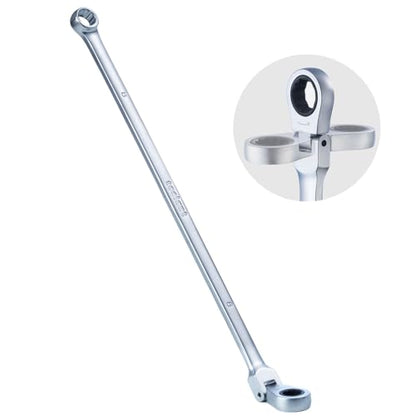 toolant Extra Long Ratcheting Wrench, Flex Head & Fixed Offset Head Double Box End Combination Wrench, CR-V Steel, Metric 8mm - size: 8 mm