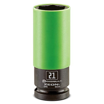Powerbuilt 21mm Zeon Lug Nut Socket, 1/2" Drive – Impact Rated Chromoly Steel for Damaged & Rounded Lug Nuts, Patented Design Grips up to 85% Rounded, Includes Protective Wheel Saver Sleeve - 941435M - size: 21 mm