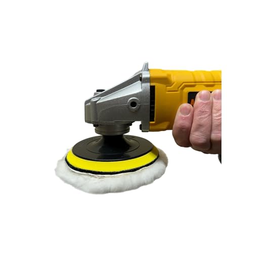 Lambswool Polishing Pads Sheepskin Buffing Pads, 7 Piece Set. Includes 5 Lambs Wool Cutting Pads with Hook, 1 Backing Plate and 1 Drill Attachment - Wool Buffs (5 Inch) - size: 5 Inch