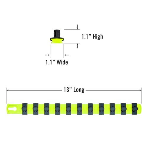 ERNST 13-Inch Socket Rail Organizer with 11 1/2-Inch Twist Lock Clips, High Visibility (8439HV) - color: Hi-viz, size: 1/2-Inch Twist Clips, style: 13-Inch