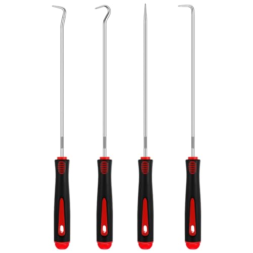 WILLBOND 4 Pcs Pick and Hook Set Precision Automotive Mechanic Picks Tools Set for Car Oil Seal Hooks Puller Remover Tools (9.45 Inches,Red) - color: Red, size: 9.45 Inches