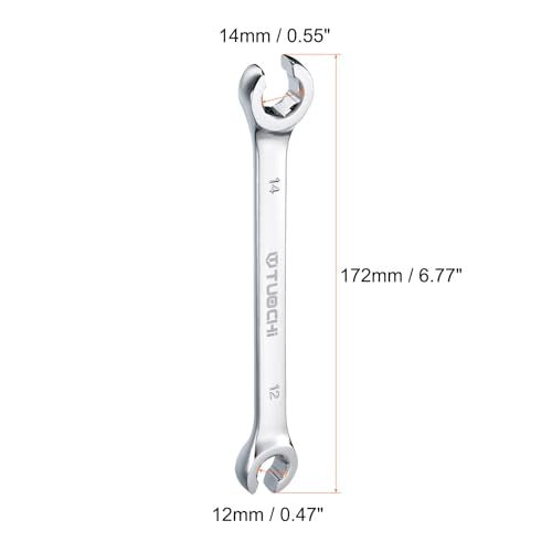 HARFINGTON Flare Nut Metric Wrench 12mm x 14mm CR-V Mirror Polished Chrome Plating Metric Wrench for DIY Hand-making Automotive Repairs and Household Maintenance - size: 12mm x 14mm