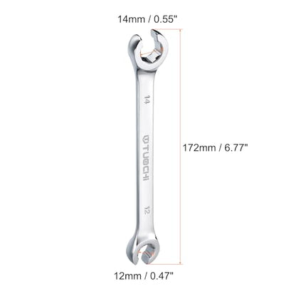 HARFINGTON Flare Nut Metric Wrench 12mm x 14mm CR-V Mirror Polished Chrome Plating Metric Wrench for DIY Hand-making Automotive Repairs and Household Maintenance - size: 12mm x 14mm