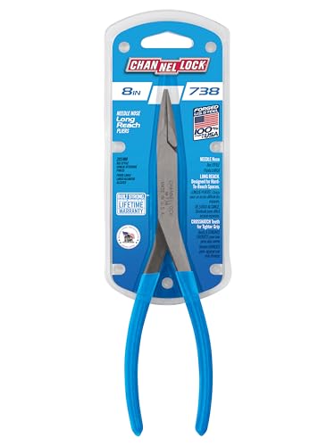 Channellock 738 8-Inch Needle Nose Long Reach Plier,High carbon Polished steel, CHANNELLOCK BLUE grips - style: Needle Nose