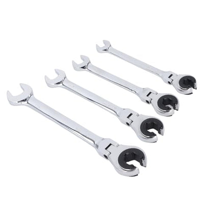 GOTOTOP Brake Line Wrench Set Steel Flare Nut Wrenches 4 Piece 72 Teeth 5 Degree Swing Adjustable Angle for Brake Fuel AC Line Service Automotive HVAC Technicians