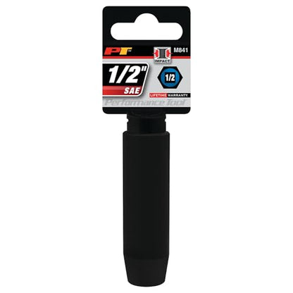 Performance Tool M841, 1/2-Inch Drive 1/2-Inch 6pt Deep Wall Impact Socket - Chrome Vanadium Steel - size: 1/2", style: Deep Wall Impact