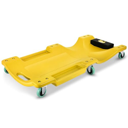 PM PERFORMOTOR 40Inch Low Profile Plastic Rolling Garage Shop Creeper with Padded Headrest,Tool Trays & 6pcs Casters, Yellow, PM-TOL-CPC40-YL - size: 40 Inches