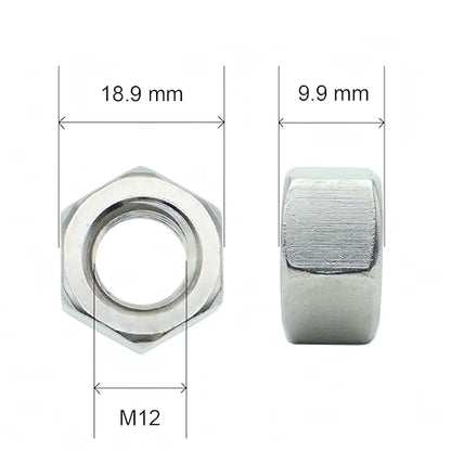 25 Pcs M12-1.75 Hex Nuts, 304 Stainless Steel | Standard Metric Coarse Thread, Hardware Nuts - size: M12 (25Pcs)