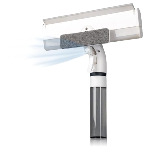 3 in 1 Professional Window Cleaner, Glass Cleaning Wiper with Spray & Waste Water Collection Tank, Water Spray, Window Washer Squeegee for Home, Outdoor Windows & Car Glass, White