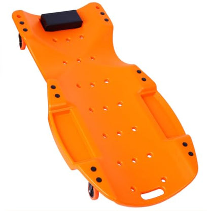 48 Inches Mechanic Creeper, Blow Molded Ergonomic HDPE Body with Padded Headrest, 6 Swivel Casters and Dual Tool Trays, 440 lb Capacity, Low Profile Automotive Car Creeper for Repair & Maintena - color: Orange