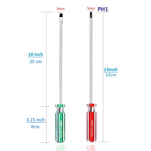 Long Screwdriver Phillips and Slotted Flat-Head Screwdriver PH1 10inch with Magnetic Tip (10inch No.1) - size: 10inch No.1